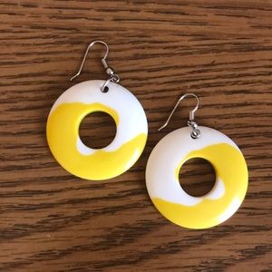 Yellow and white circle shaped earrings